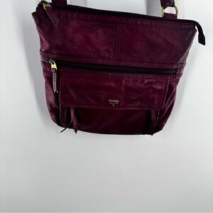 Fossil Maroon  Leather Crossbody Bag